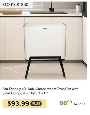 Shopper+ Eco-Friendly 40L Dual-Compartment Trash Can with Small Compost Bin by STORA offer