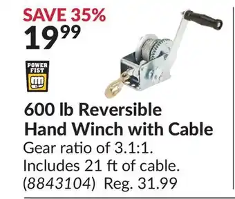 Princess Auto 600 lb Reversible Hand Winch with Cable offer