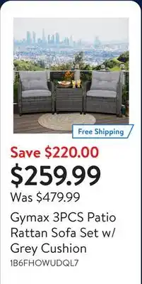 Walmart Gymax 3PCS Patio Rattan Sofa Set w/ Grey Cushion offer