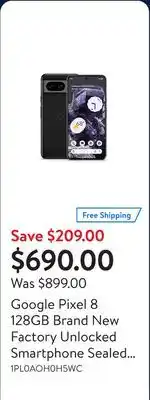 Walmart Google Pixel 8 128GB Brand New Factory Unlocked Smartphone Sealed In Box offer