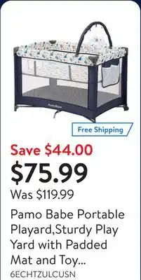 Walmart Pamo Babe Portable Playard,Sturdy Play Yard with Padded Mat and Toy bar with Soft Toys (Blue) offer