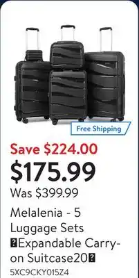 Walmart Melalenia - 5 Luggage Sets （Expandable Carry-on Suitcase20） offer