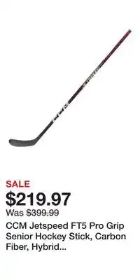 Sport Chek CCM Jetspeed FT5 Pro Grip Senior Hockey Stick, Carbon Fiber, Hybrid Kick offer