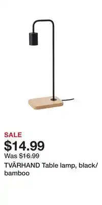 IKEA TVÄRHAND Table lamp, black/bamboo offer