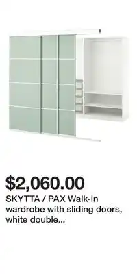 IKEA SKYTTA / PAX Walk-in wardrobe with sliding doors, white double sided/Mehamn light green offer