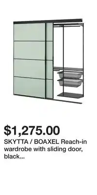 IKEA SKYTTA / BOAXEL Reach-in wardrobe with sliding door, black metal/Mehamn light green offer