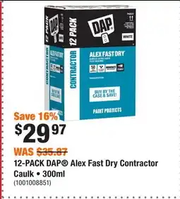 Home Depot 12-PACK DAP Alex Fast Dry Contractor Caulk • 300ml offer