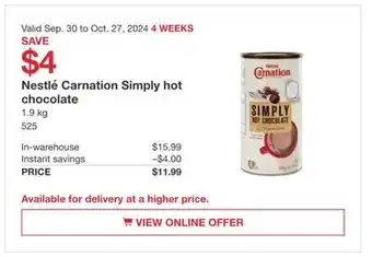 Costco Nestlé Carnation Simply hot chocolate offer