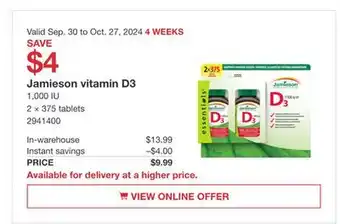 Costco Jamieson vitamin D3 offer