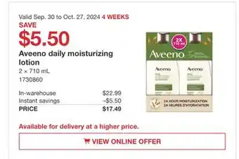 Costco Aveeno daily moisturizing lotion offer