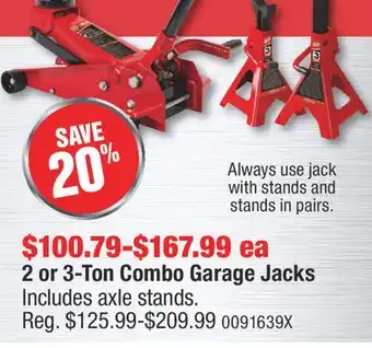 PartSource 2 or 3-Ton Combo Garage Jacks offer