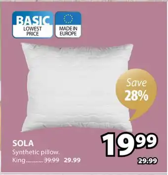 JYSK SOLA Synthetic pillow offer