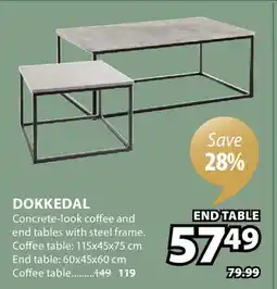 JYSK DOKKEDAL Concrete-look coffee and end tables with steel frame offer