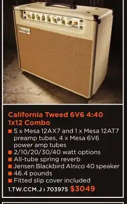 Long & McQuade California Tweed 6V6 4:40 1x12 Combo offer