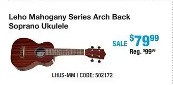 Long & McQuade Leho Mahogany Series Arch Back Soprano Ukulele offer