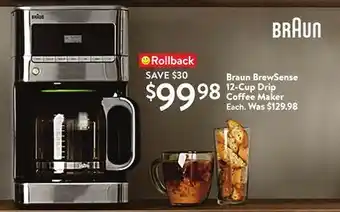 Walmart Braun BrewSense 12-Cup Drip Coffee Maker offer