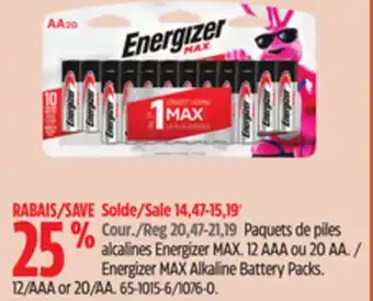 Canadian Tire Energizer MAX Alkaline Battery Packs offer