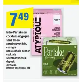 Maxi bière Partake ou cocktails Atypique sans alcool | consigne non alcoholic beer or cocktails 4x355 mL offer