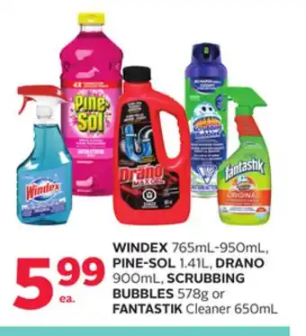 Rexall WINDEX 765mL-950mL, PINE-SOL 1.41L, DRANO 900mL, SCRUBBING BUBBLES 578g or FANTASTIK Cleaner 650mL offer