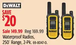 Canadian Tire DEWALT Waterproof Radios, 250´ Range, 2-Pk offer