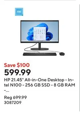 Staples HP 21.45 All-in-One Desktop - Intel N100 - 256 GB SSD - 8 GB RAM - Windows 11 Home offer