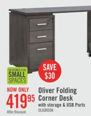 The Brick Oliver 60 Folding Corner Office Desk with Storage & USB Ports - Grey offer