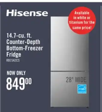 The Brick Hisense 27.7 14.7 Cu. Ft. Bottom-Mount Refrigerator - Titanium - RB15A2CSE offer