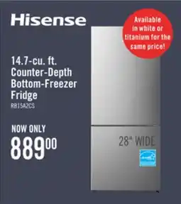 The Brick Hisense 27.7 14.7 Cu. Ft. Bottom-Mount Refrigerator - Titanium - RB15A2CSE offer