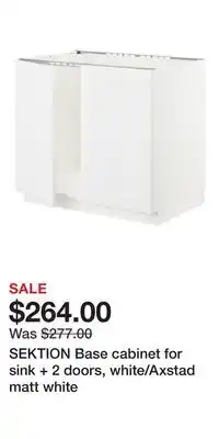 IKEA SEKTION Base cabinet for sink + 2 doors, white/Axstad matt white offer
