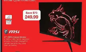 Staples 27''65Hz Curved Monitor offer