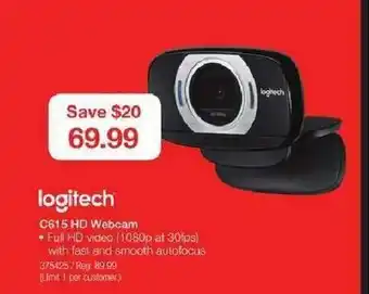 Staples Logitech C615 HD Webcam offer