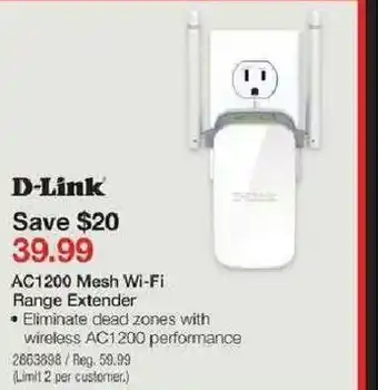 Staples AC1200 Mesh Wi-Fi Range extender offer