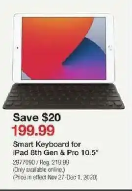 Staples Smart Keyboard for iPad 8th Gen & Pro 10.5 offer