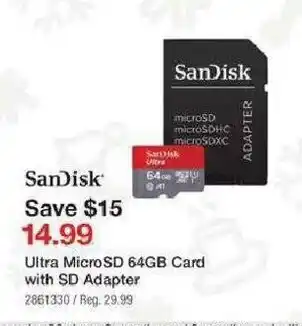 Staples Ultra MicroSD 64GB Card with SD Adapter offer