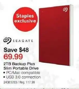 Staples 2TB Backup Plus Slim Portable Drive offer