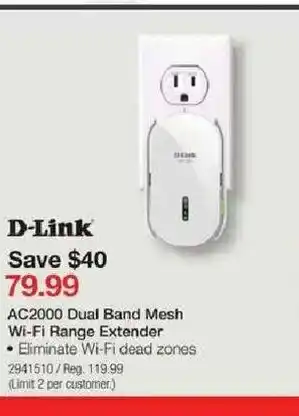 Staples AC2000 Dual Band Mesh Wi-Fi Range Extender offer