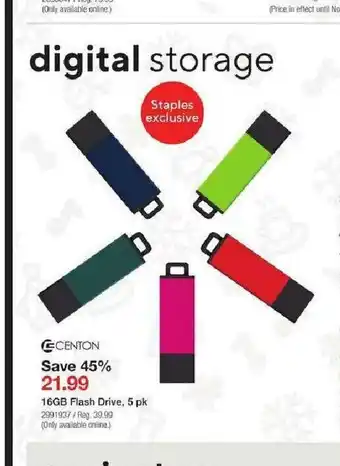 Staples 16GB Flash Drive, 5 pk offer