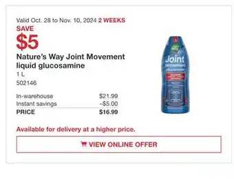 Costco Nature's way joint movement liquid glucosamine offer