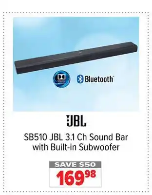 2001 Audio Video SB510 JBL 3.1 Ch Sound Bar with Built-in Subwoofer offer