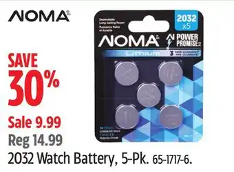 Canadian Tire NOMA 2032 Watch Battery, 5-Pk offer