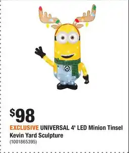 Home Depot EXCLUSIVE UNIVERSAL 4' LED Minion Tinsel Kevin Yard Sculpture offer