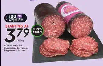 Sobeys COMPLIMENTS Hungarian, German or Peppercorn Salami offer