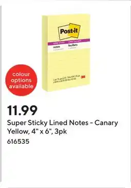 Staples Super Sticky Lined Notes - Canary Yellow, 4 x 6, 3pk offer
