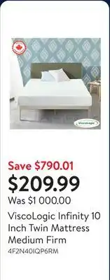Walmart ViscoLogic Infinity 10 Inch Twin Mattress Medium Firm offer