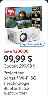 Walmart Projecteur portatif Wi-Fi 5G à technologie Bluetooth 5.2 offer
