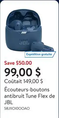 Walmart Écouteurs-boutons antibruit Tune Flex de JBL offer