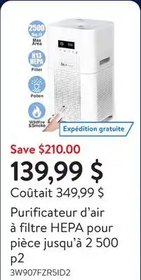 Walmart Purificateur d'air à filtre HEPA pour pièce jusqu'à 2 500 p2 offer
