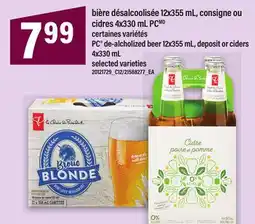 Maxi BIÈRE DÉSALCOOLISÉE 12X355 ML, CONSIGNE OU CIDRES 4X330 ML PCMD offer