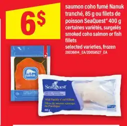 Maxi SAUMON COHO FUMÉ NANUK TRANCHÉ, 85 G OU FILETS DE POISSON SEAQUEST , 400 G offer