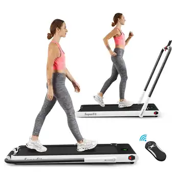 Best Buy SuperFit 2.25HP 2-in-1 Folding Under-Desk Walking Pad with Remote Control & Bluetooth Speaker - White offer